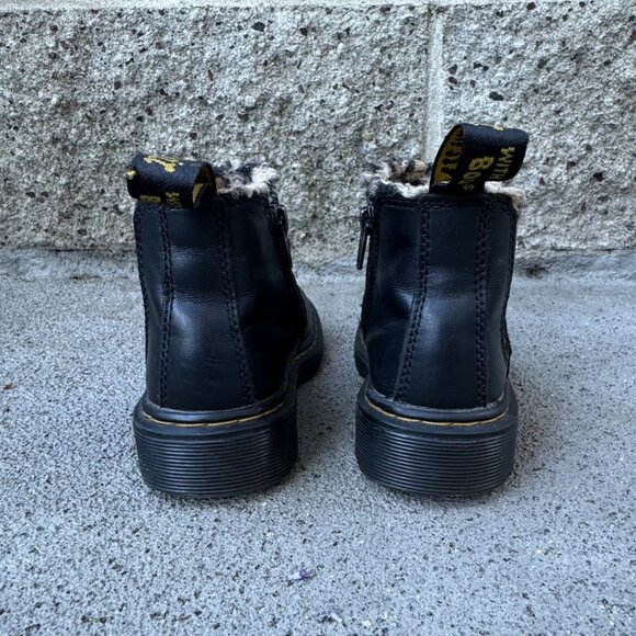 DR DOC MARTENS Leopard Lined Chelsea Boots Girls 12 29 EU Faux Fur Pull On Boot - Picture 6 of 9